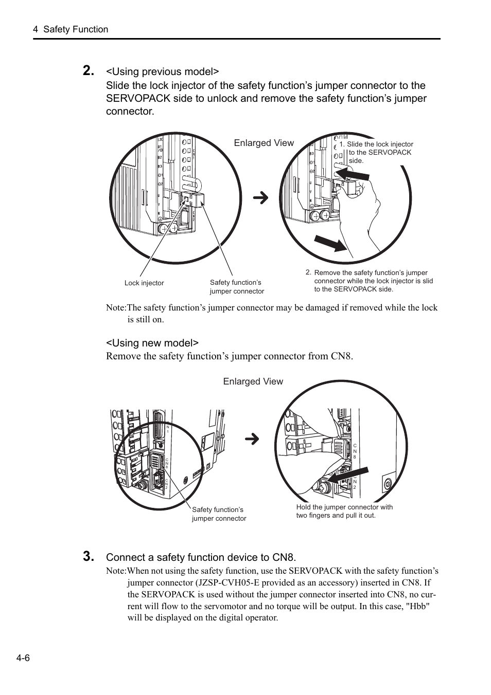 Connect a safety function device to cn8, 4 safety function 4-6, Enlarged view | Yaskawa Sigma-5 User Manual: Setup for Rotary Motors User Manual | Page 97 / 113