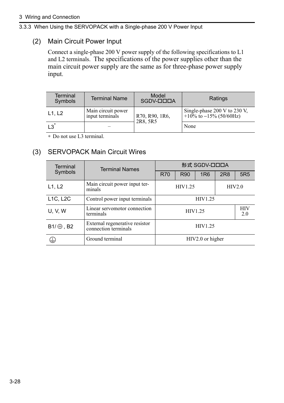 2) main circuit power input, 3) servopack main circuit wires | Yaskawa Sigma-5 User Manual: Setup for Linear Motors User Manual | Page 112 / 175