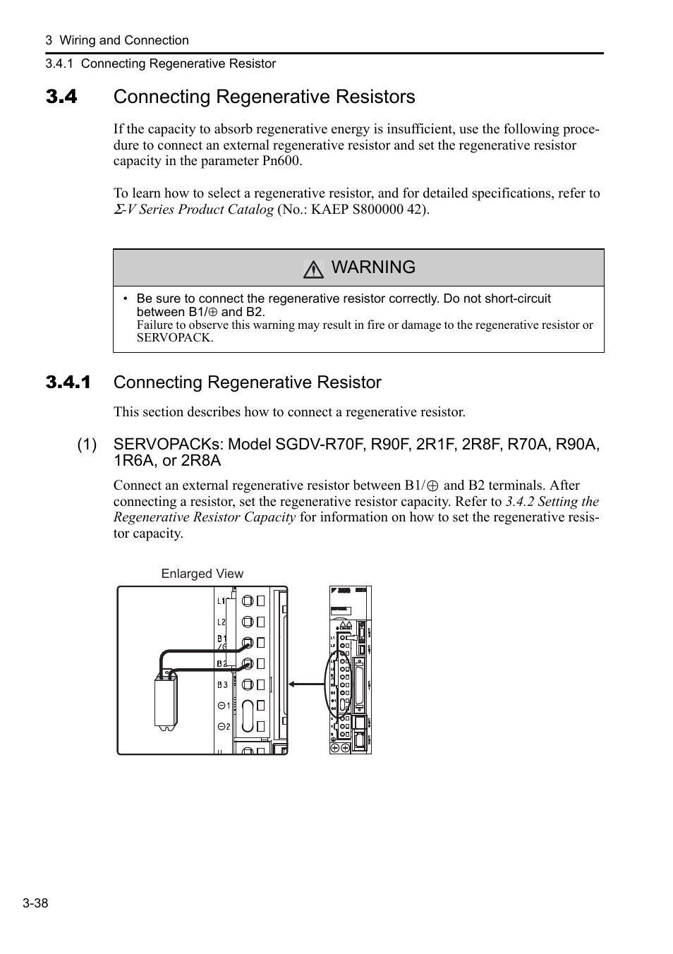 4 connecting regenerative resistors, 1 connecting regenerative resistor, Warning | Yaskawa Sigma-5 User Manual: Setup for Linear Motors User Manual | Page 122 / 175