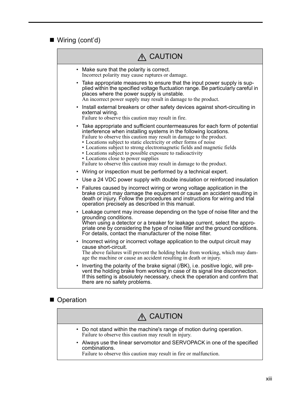 Caution | Yaskawa Sigma-5 User Manual: Setup for Linear Motors User Manual | Page 13 / 175