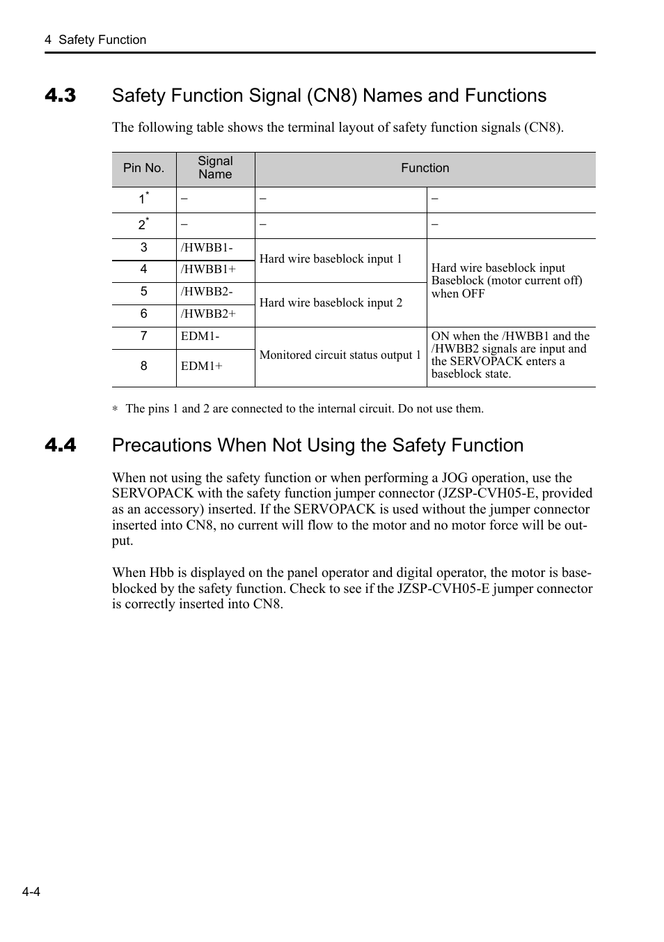 3 safety function signal (cn8) names and functions, 4 precautions when not using the safety function | Yaskawa Sigma-5 User Manual: Setup for Linear Motors User Manual | Page 133 / 175