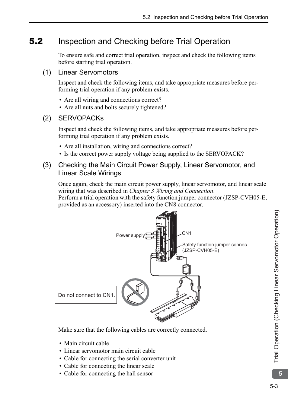 2 inspection and checking before trial operation | Yaskawa Sigma-5 User Manual: Setup for Linear Motors User Manual | Page 139 / 175