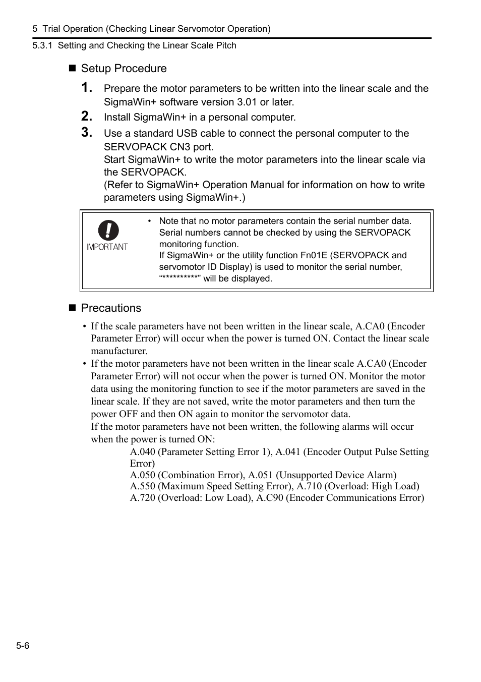 Yaskawa Sigma-5 User Manual: Setup for Linear Motors User Manual | Page 142 / 175