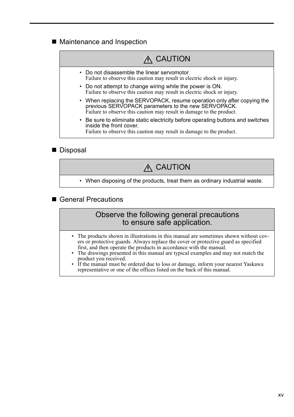 Caution | Yaskawa Sigma-5 User Manual: Setup for Linear Motors User Manual | Page 15 / 175