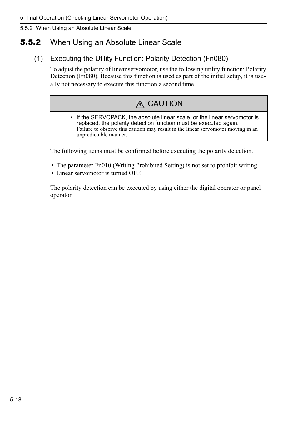 2 when using an absolute linear scale, Caution | Yaskawa Sigma-5 User Manual: Setup for Linear Motors User Manual | Page 154 / 175