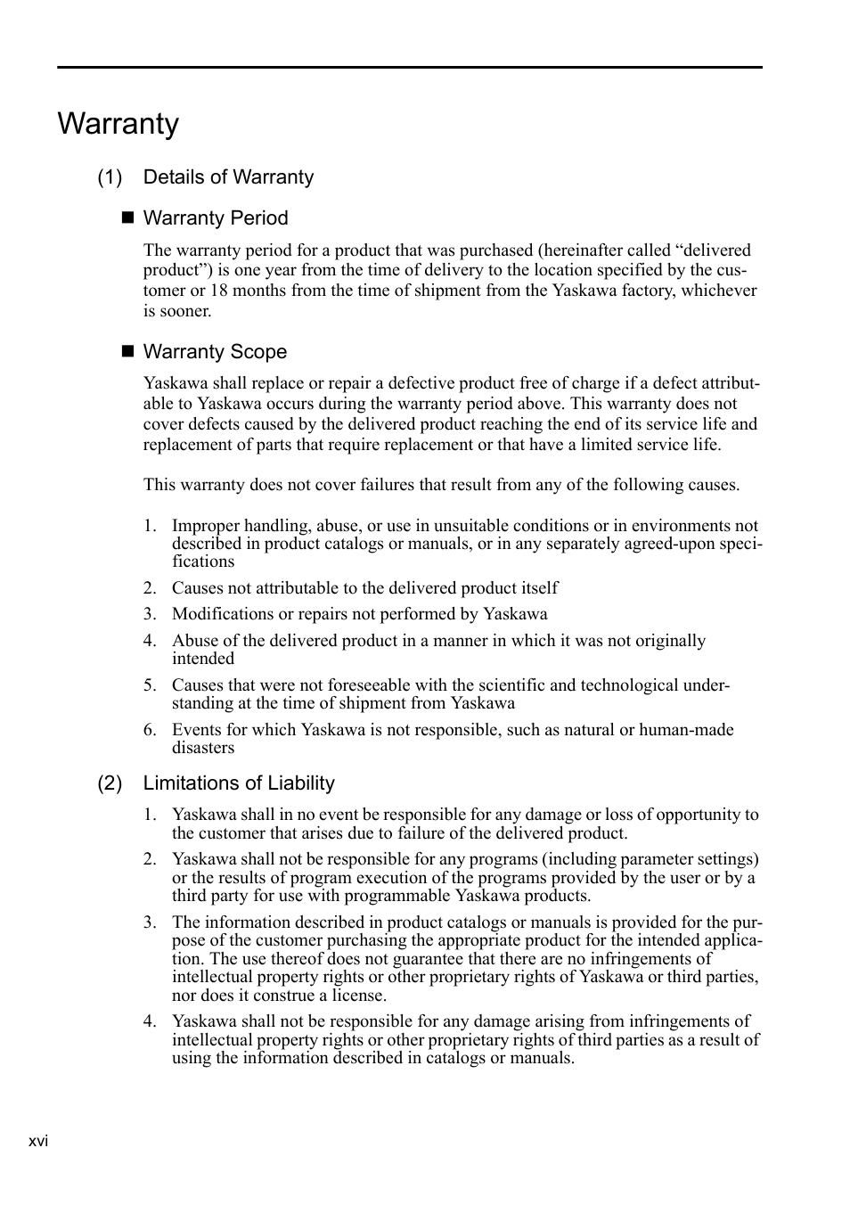 Warranty | Yaskawa Sigma-5 User Manual: Setup for Linear Motors User Manual | Page 16 / 175