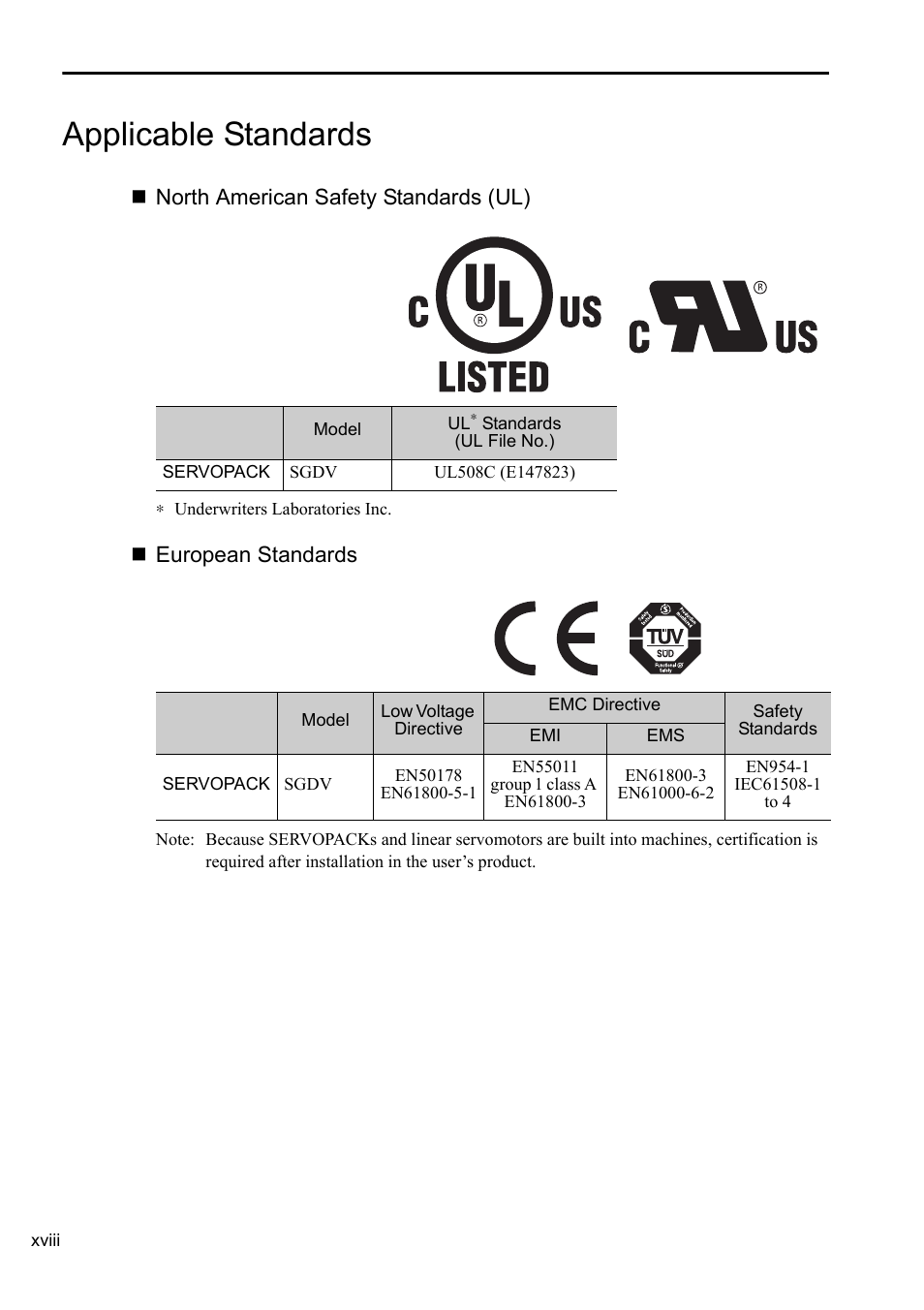 Applicable standards | Yaskawa Sigma-5 User Manual: Setup for Linear Motors User Manual | Page 18 / 175