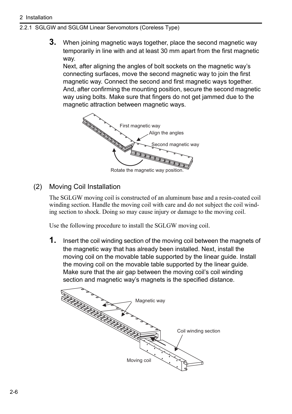 2) moving coil installation | Yaskawa Sigma-5 User Manual: Setup for Linear Motors User Manual | Page 28 / 175