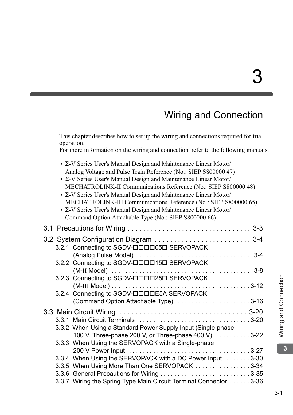 3 wiring and connection, Wiring and connection | Yaskawa Sigma-5 User Manual: Setup for Linear Motors User Manual | Page 85 / 175