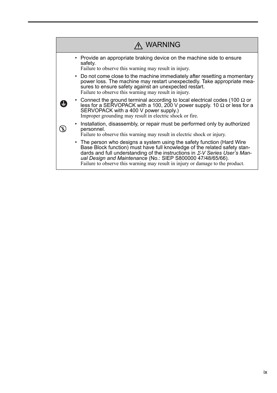 Warning | Yaskawa Sigma-5 User Manual: Setup for Linear Motors User Manual | Page 9 / 175