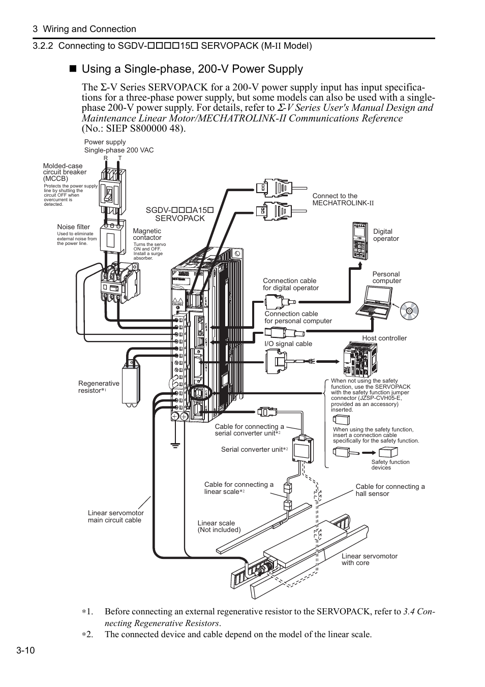 Using a single-phase, 200-v power supply | Yaskawa Sigma-5 User Manual: Setup for Linear Motors User Manual | Page 94 / 175