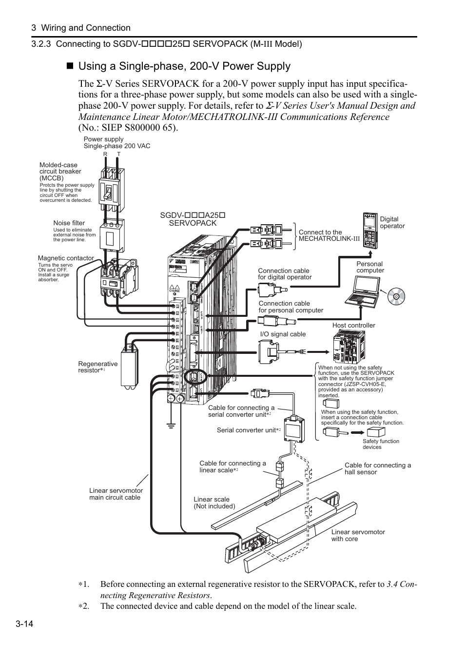 Using a single-phase, 200-v power supply | Yaskawa Sigma-5 User Manual: Setup for Linear Motors User Manual | Page 98 / 175