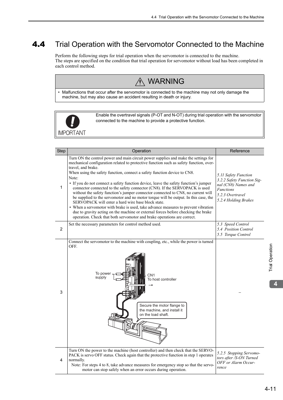 Warning | Yaskawa Sigma-5 User Manual: Design and Maintenance - Rotary Motors - Analog Voltage and Pulse Train Reference User Manual | Page 109 / 423