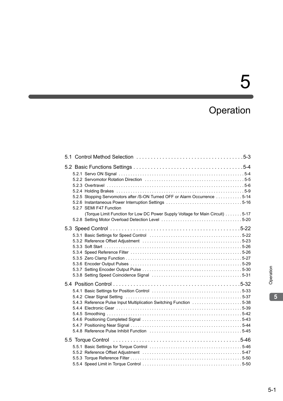 5 operation, Operation | Yaskawa Sigma-5 User Manual: Design and Maintenance - Rotary Motors - Analog Voltage and Pulse Train Reference User Manual | Page 115 / 423