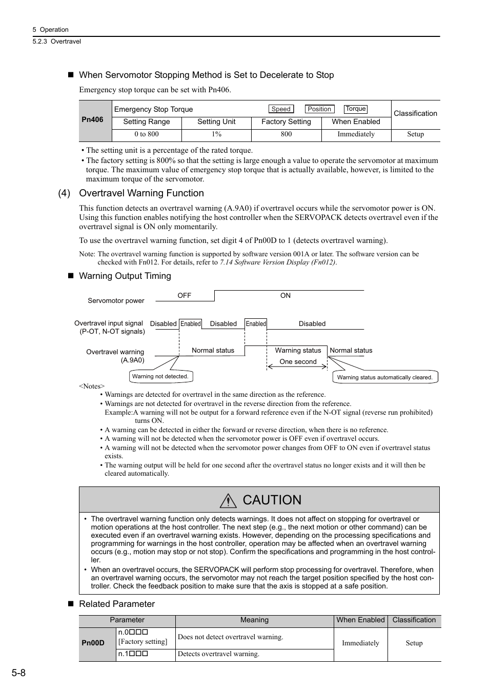 Caution, 4) overtravel warning function, Analog | Yaskawa Sigma-5 User Manual: Design and Maintenance - Rotary Motors - Analog Voltage and Pulse Train Reference User Manual | Page 122 / 423