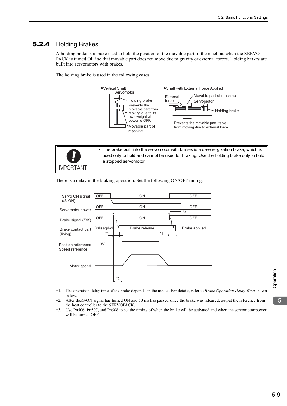 4 holding brakes, Rotation, Analog | Yaskawa Sigma-5 User Manual: Design and Maintenance - Rotary Motors - Analog Voltage and Pulse Train Reference User Manual | Page 123 / 423