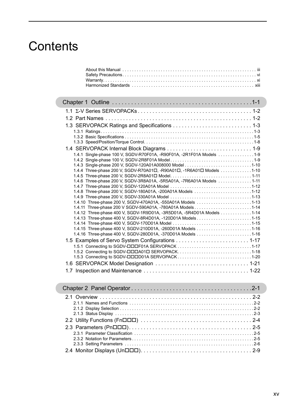 Yaskawa Sigma-5 User Manual: Design and Maintenance - Rotary Motors - Analog Voltage and Pulse Train Reference User Manual | Page 15 / 423