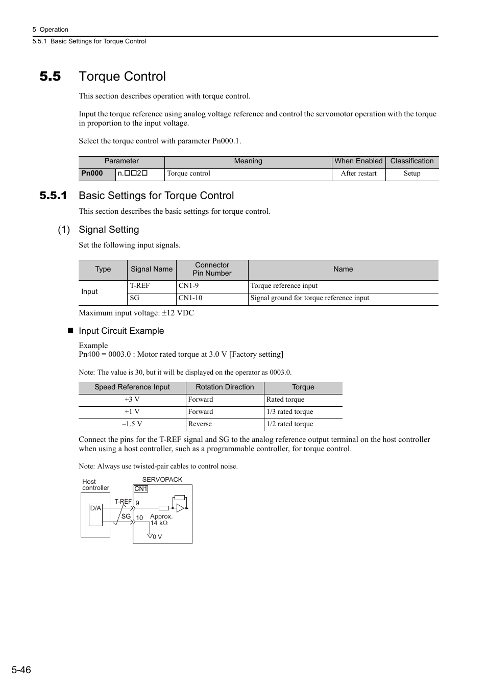 5 torque control, 1 basic settings for torque control, 1) signal setting | Analog | Yaskawa Sigma-5 User Manual: Design and Maintenance - Rotary Motors - Analog Voltage and Pulse Train Reference User Manual | Page 160 / 423