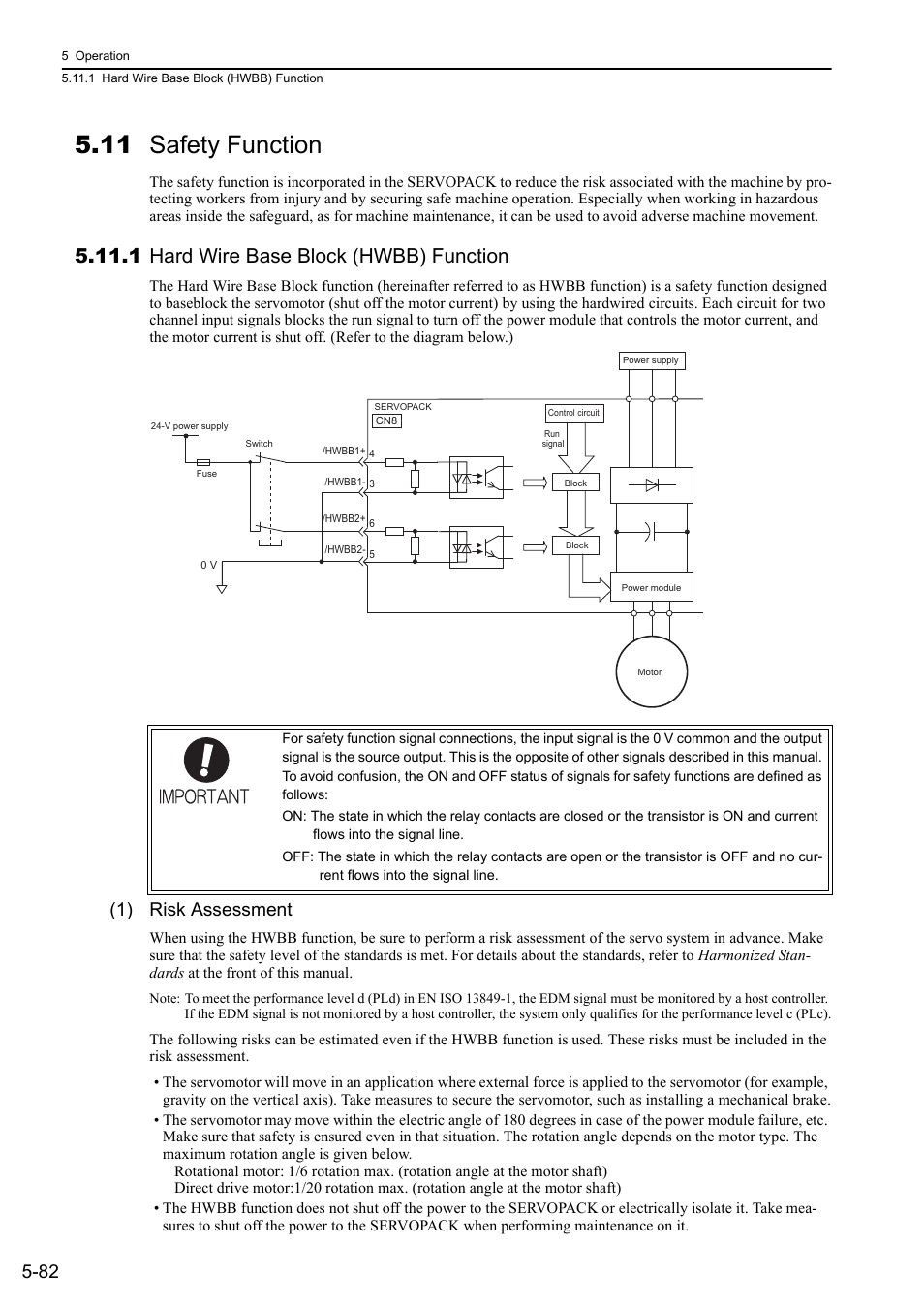 11 safety function, 1 hard wire base block (hwbb) function, 1) risk assessment | Yaskawa Sigma-5 User Manual: Design and Maintenance - Rotary Motors - Analog Voltage and Pulse Train Reference User Manual | Page 196 / 423