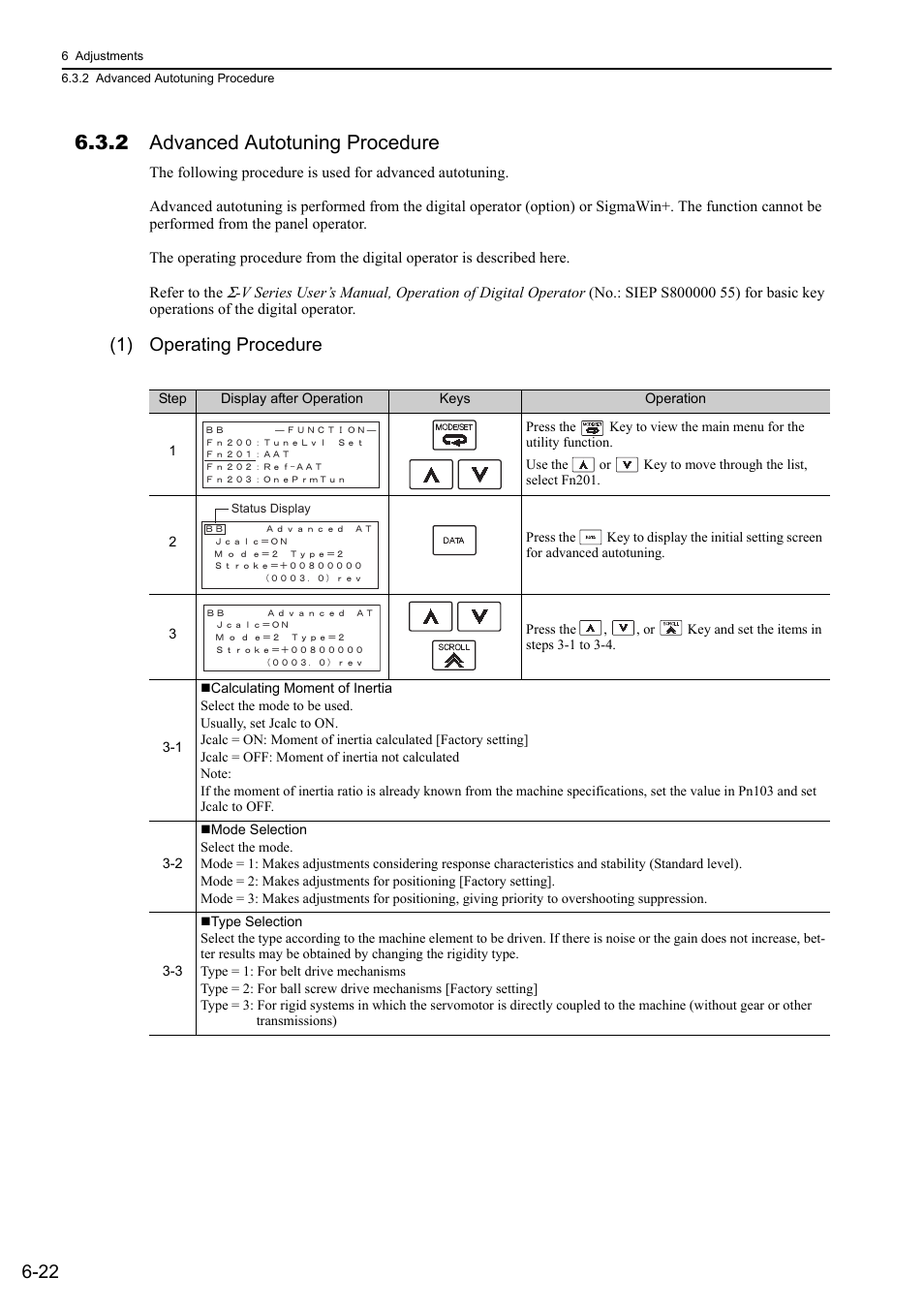 2 advanced autotuning procedure, 1) operating procedure | Yaskawa Sigma-5 User Manual: Design and Maintenance - Rotary Motors - Analog Voltage and Pulse Train Reference User Manual | Page 225 / 423