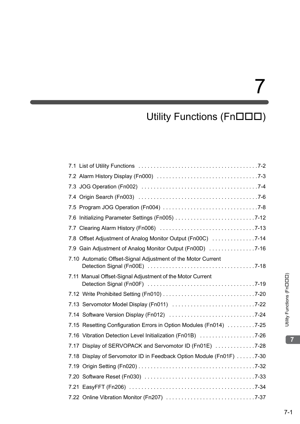 7 utility functions (fn***), Utility functions (fn ) | Yaskawa Sigma-5 User Manual: Design and Maintenance - Rotary Motors - Analog Voltage and Pulse Train Reference User Manual | Page 278 / 423