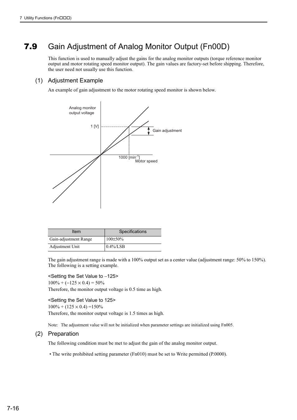 9 gain adjustment of analog monitor output (fn00d), 1) adjustment example, 2) preparation | Rotation | Yaskawa Sigma-5 User Manual: Design and Maintenance - Rotary Motors - Analog Voltage and Pulse Train Reference User Manual | Page 293 / 423
