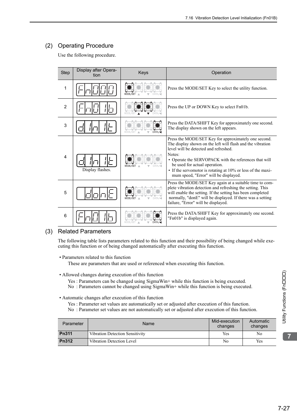 2) operating procedure, 3) related parameters | Yaskawa Sigma-5 User Manual: Design and Maintenance - Rotary Motors - Analog Voltage and Pulse Train Reference User Manual | Page 304 / 423