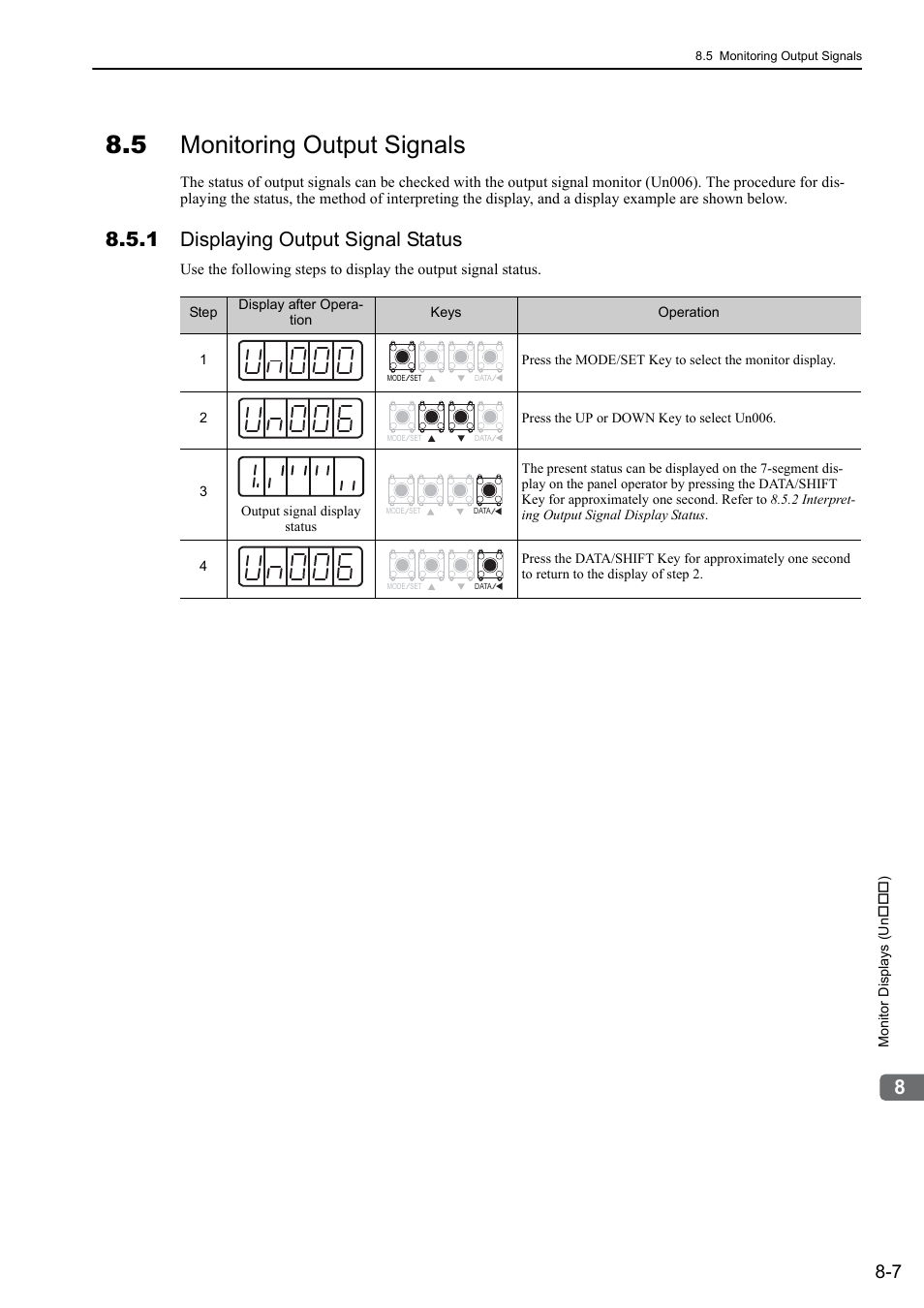 5 monitoring output signals, 1 displaying output signal status | Yaskawa Sigma-5 User Manual: Design and Maintenance - Rotary Motors - Analog Voltage and Pulse Train Reference User Manual | Page 323 / 423