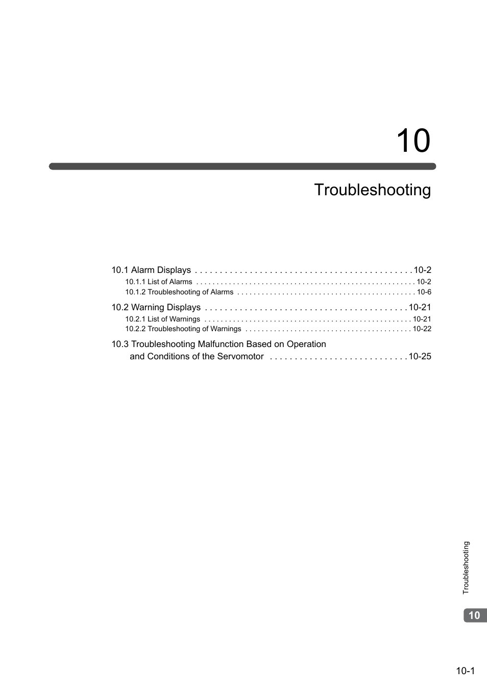 10 troubleshooting, Troubleshooting | Yaskawa Sigma-5 User Manual: Design and Maintenance - Rotary Motors - Analog Voltage and Pulse Train Reference User Manual | Page 348 / 423