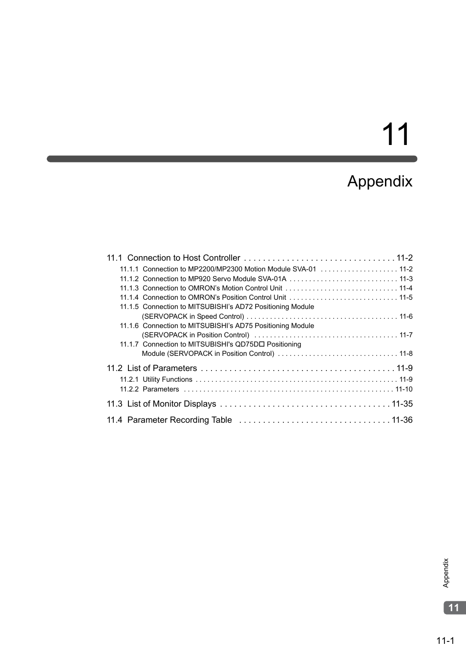 11 appendix, Appendix | Yaskawa Sigma-5 User Manual: Design and Maintenance - Rotary Motors - Analog Voltage and Pulse Train Reference User Manual | Page 377 / 423