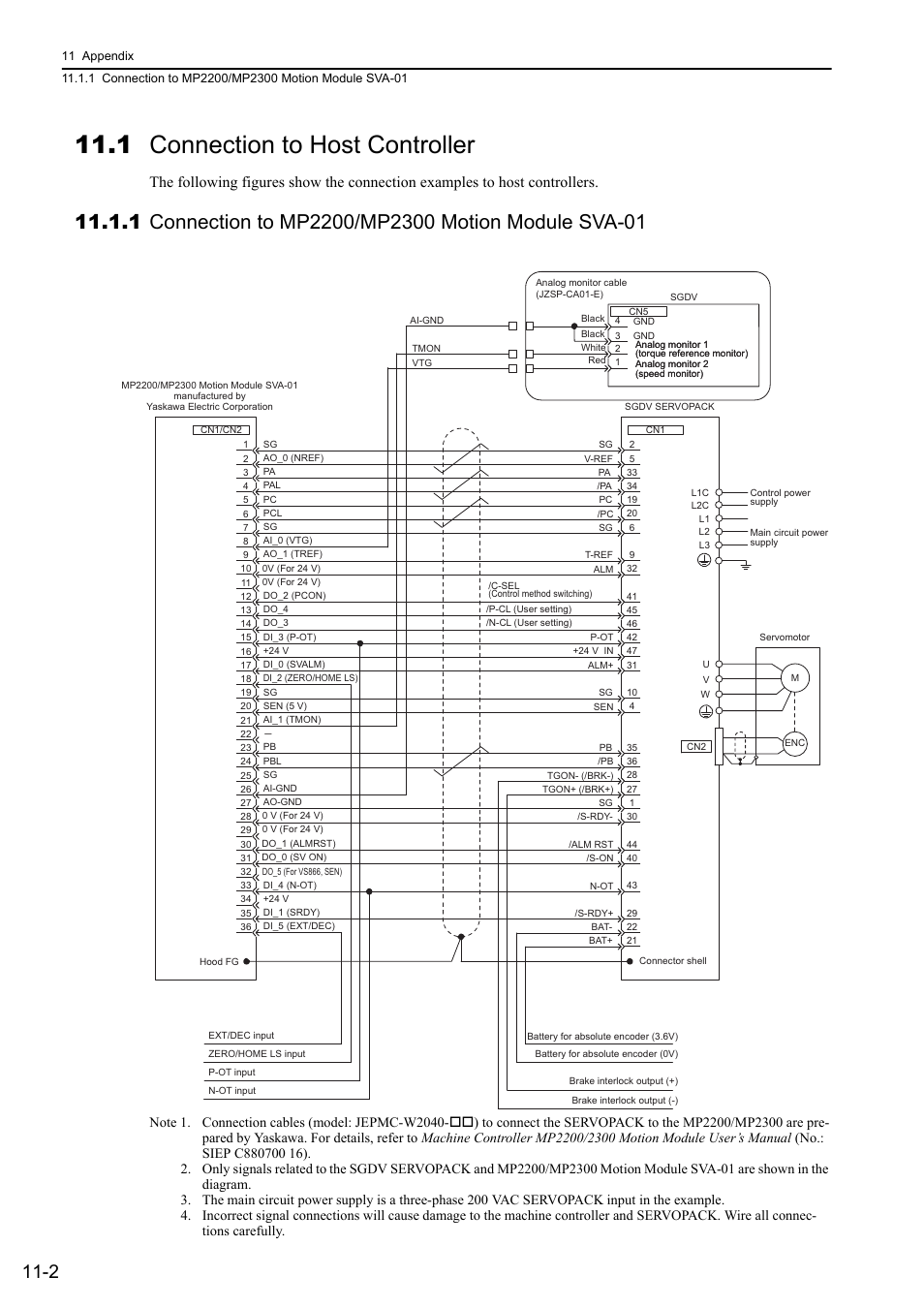 1 connection to host controller, 1 connection to mp2200/mp2300 motion module sva-01 | Yaskawa Sigma-5 User Manual: Design and Maintenance - Rotary Motors - Analog Voltage and Pulse Train Reference User Manual | Page 378 / 423