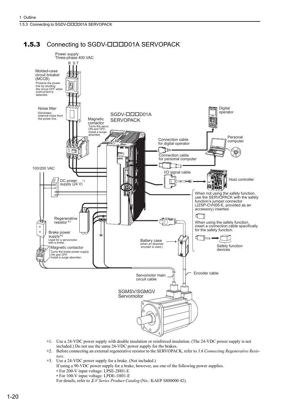 3 connecting to sgdv-***d01a servopack, 3 connecting to sgdv- d01a servopack | Yaskawa Sigma-5 User Manual: Design and Maintenance - Rotary Motors - Analog Voltage and Pulse Train Reference User Manual | Page 40 / 423
