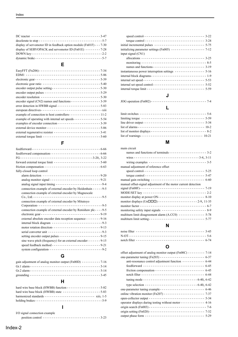 Index-2 | Yaskawa Sigma-5 User Manual: Design and Maintenance - Rotary Motors - Analog Voltage and Pulse Train Reference User Manual | Page 418 / 423