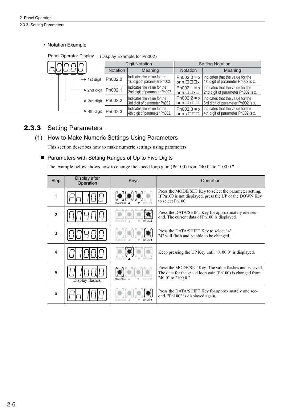 3 setting parameters, 1) how to make numeric settings using parameters, Analog | Yaskawa Sigma-5 User Manual: Design and Maintenance - Rotary Motors - Analog Voltage and Pulse Train Reference User Manual | Page 48 / 423