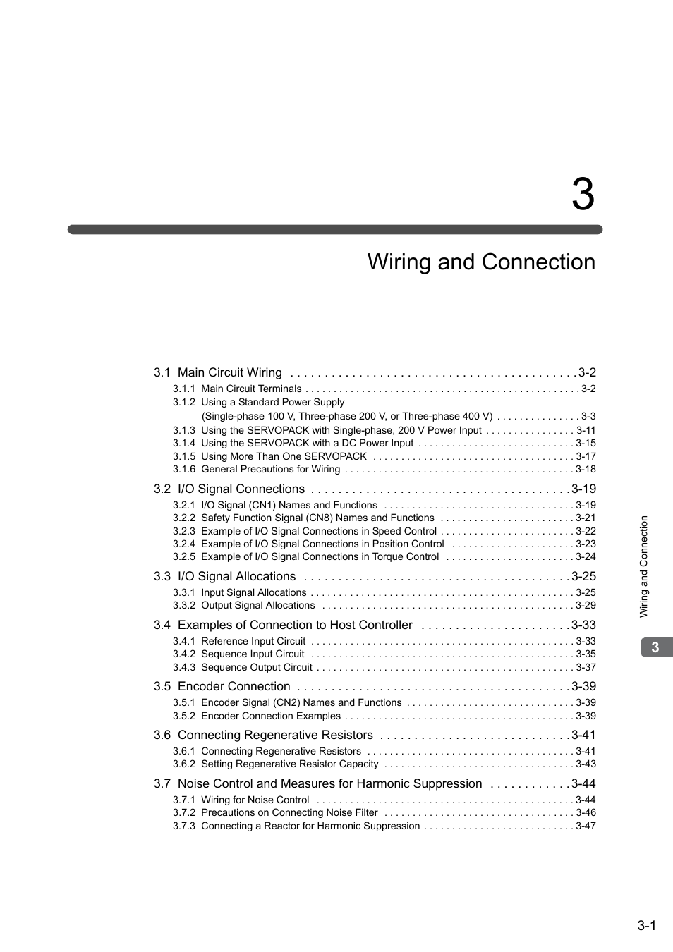 3 wiring and connection, Wiring and connection | Yaskawa Sigma-5 User Manual: Design and Maintenance - Rotary Motors - Analog Voltage and Pulse Train Reference User Manual | Page 52 / 423