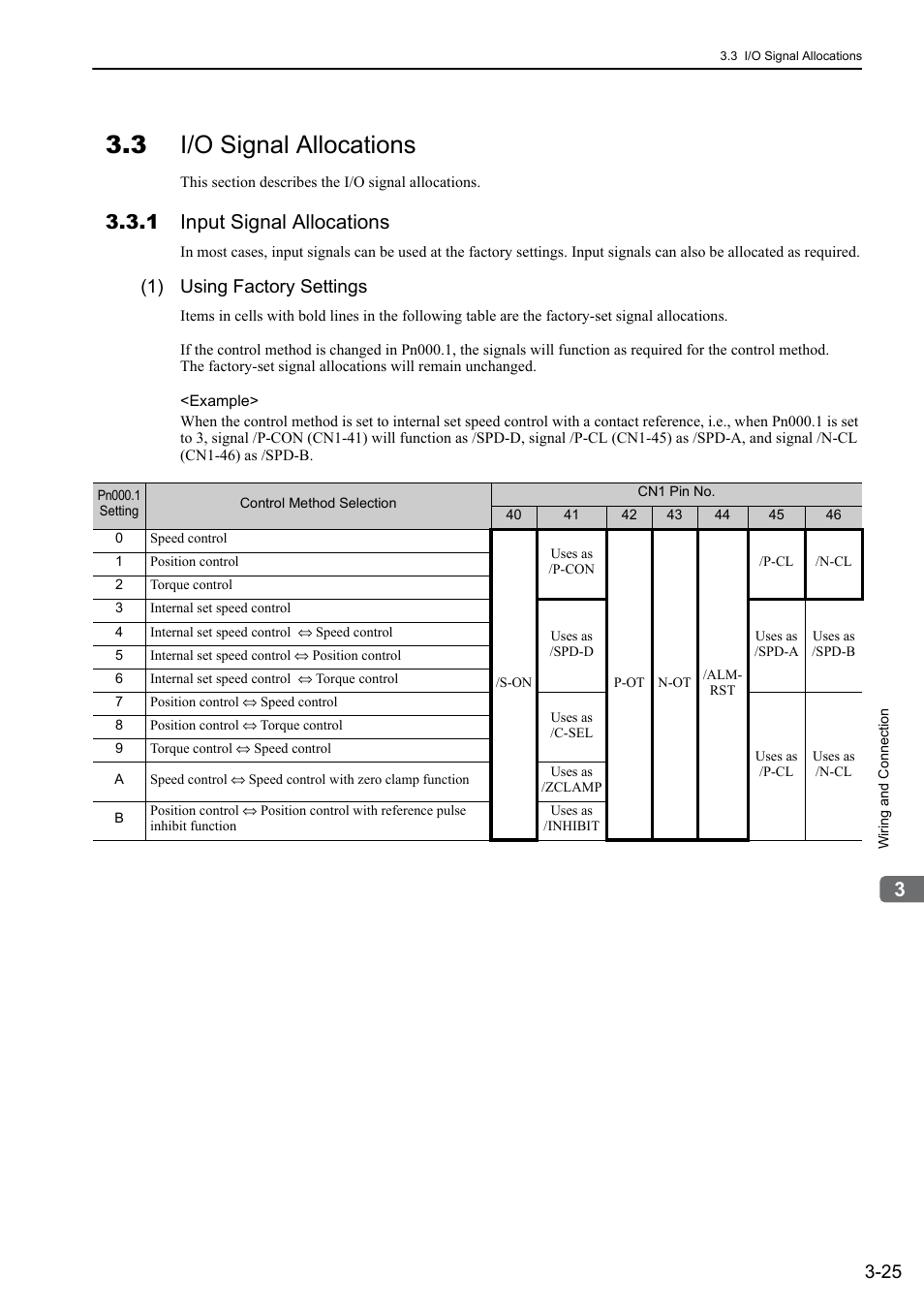 3 i/o signal allocations, 1 input signal allocations, 1) using factory settings | Yaskawa Sigma-5 User Manual: Design and Maintenance - Rotary Motors - Analog Voltage and Pulse Train Reference User Manual | Page 76 / 423