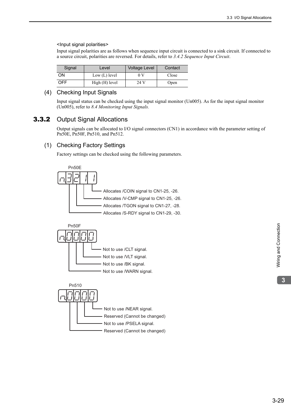 2 output signal allocations, 4) checking input signals, 1) checking factory settings | Analog | Yaskawa Sigma-5 User Manual: Design and Maintenance - Rotary Motors - Analog Voltage and Pulse Train Reference User Manual | Page 80 / 423