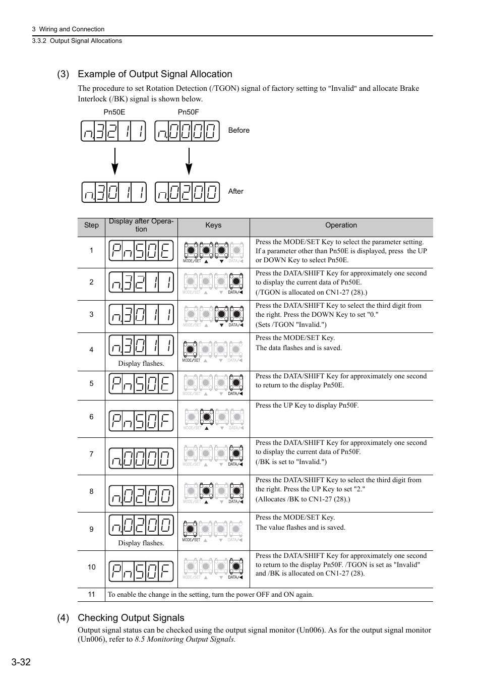 32 (3) example of output signal allocation, 4) checking output signals | Yaskawa Sigma-5 User Manual: Design and Maintenance - Rotary Motors - Analog Voltage and Pulse Train Reference User Manual | Page 83 / 423