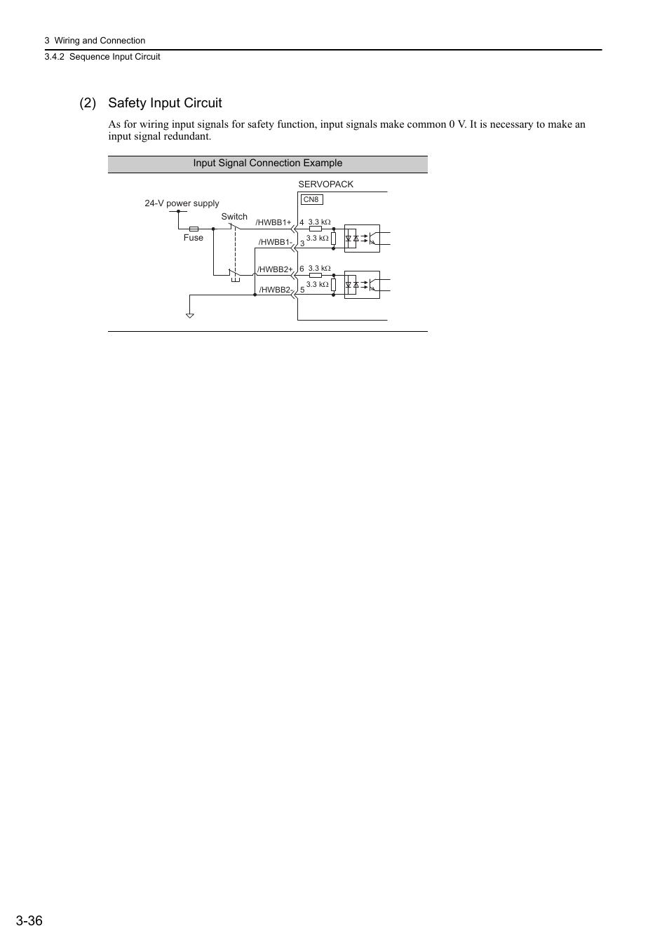 36 (2) safety input circuit | Yaskawa Sigma-5 User Manual: Design and Maintenance - Rotary Motors - Analog Voltage and Pulse Train Reference User Manual | Page 87 / 423