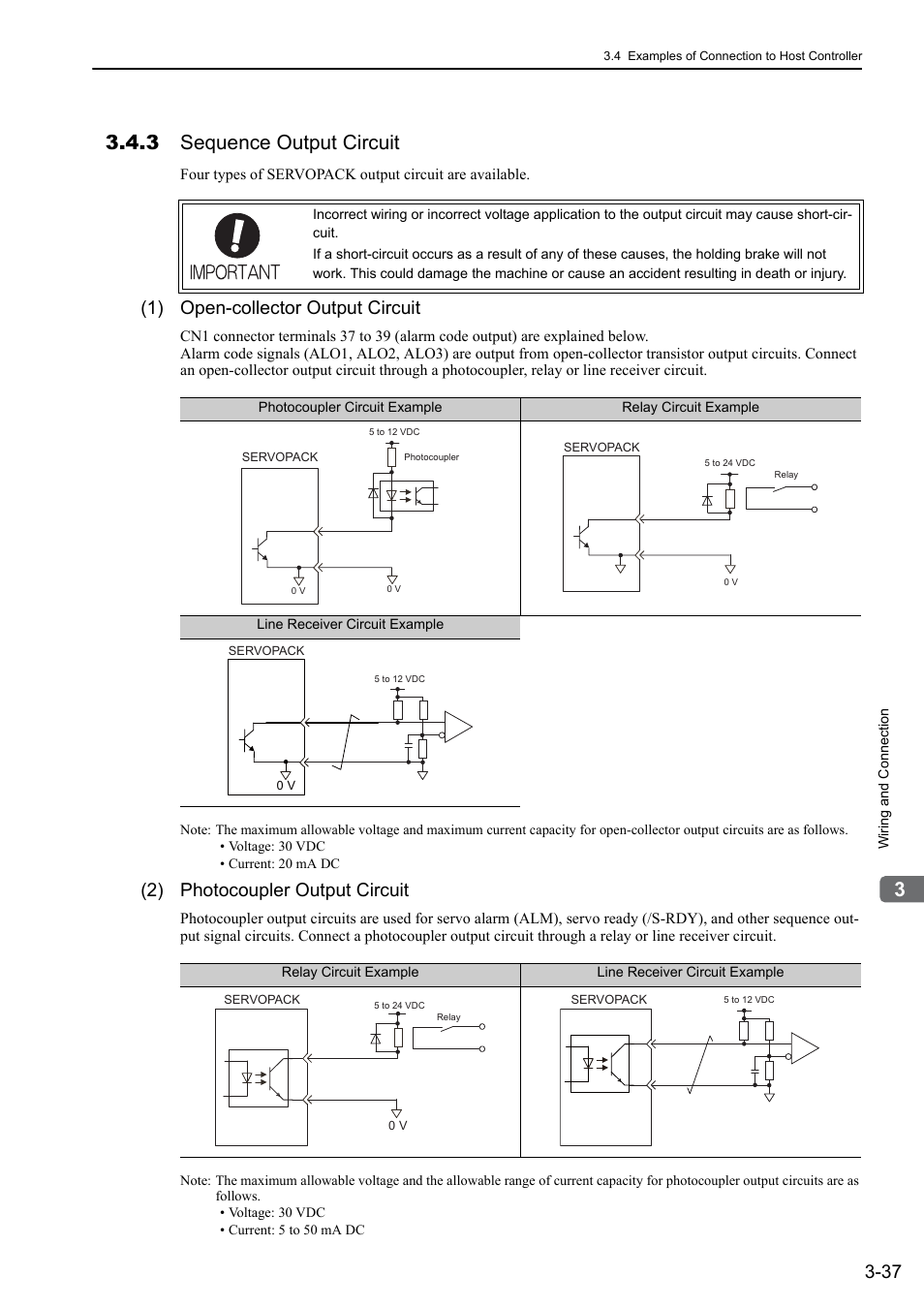 3 sequence output circuit, 1) open-collector output circuit, 2) photocoupler output circuit | Yaskawa Sigma-5 User Manual: Design and Maintenance - Rotary Motors - Analog Voltage and Pulse Train Reference User Manual | Page 88 / 423