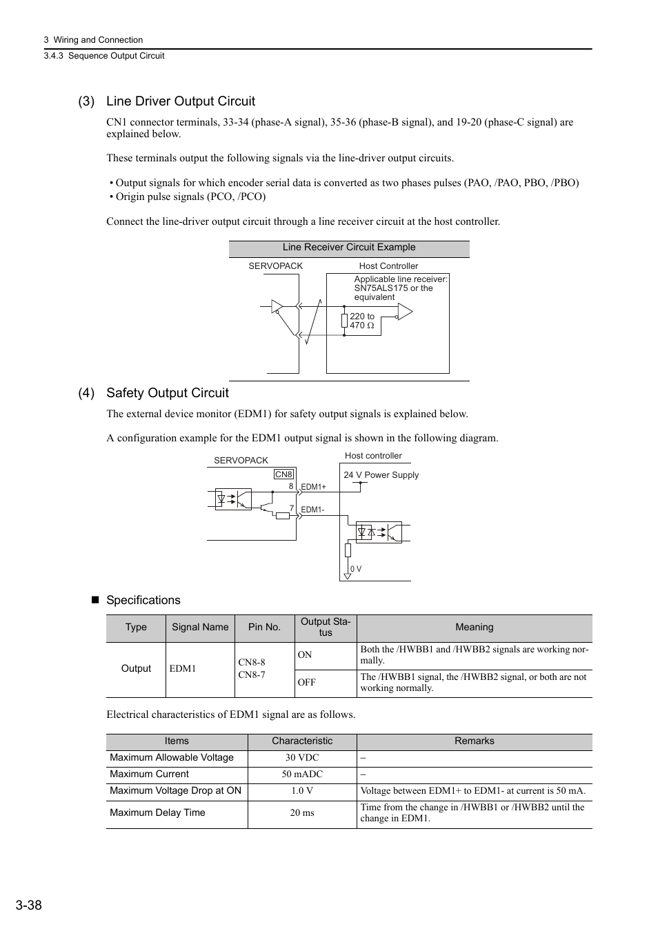 38 (3) line driver output circuit, 4) safety output circuit | Yaskawa Sigma-5 User Manual: Design and Maintenance - Rotary Motors - Analog Voltage and Pulse Train Reference User Manual | Page 89 / 423