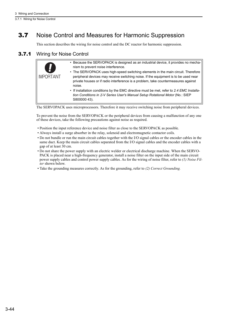 1 wiring for noise control | Yaskawa Sigma-5 User Manual: Design and Maintenance - Rotary Motors - Analog Voltage and Pulse Train Reference User Manual | Page 95 / 423
