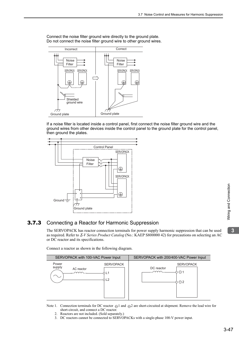 3 connecting a reactor for harmonic suppression | Yaskawa Sigma-5 User Manual: Design and Maintenance - Rotary Motors - Analog Voltage and Pulse Train Reference User Manual | Page 98 / 423