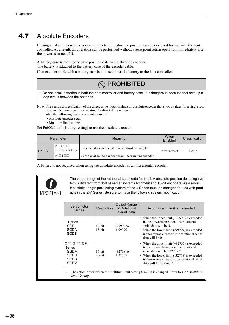 7 absolute encoders, Prohibited | Yaskawa Sigma-5 User Manual: Design and Maintenance - Rotary Motors - MECHATROLINK-II Communications Reference User Manual | Page 121 / 376