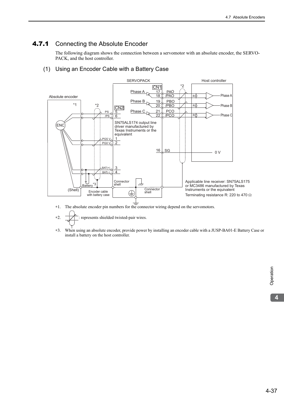 1 connecting the absolute encoder, 1) using an encoder cable with a battery case, 46 and 64 | Yaskawa Sigma-5 User Manual: Design and Maintenance - Rotary Motors - MECHATROLINK-II Communications Reference User Manual | Page 122 / 376