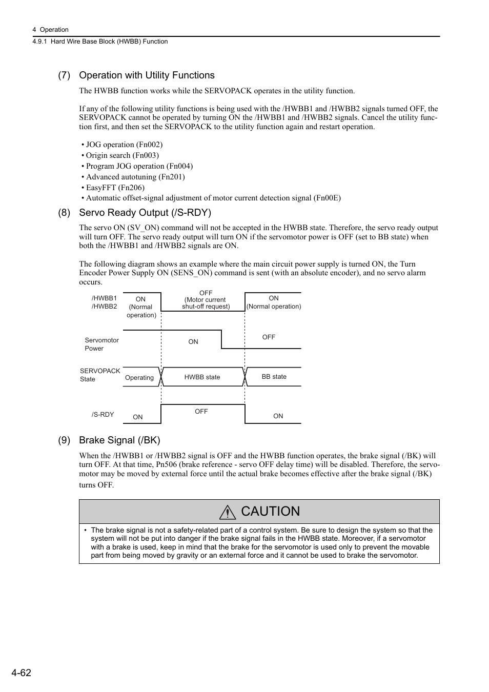 Caution, 62 (7) operation with utility functions, 8) servo ready output (/s-rdy) | 9) brake signal (/bk), Mecha | Yaskawa Sigma-5 User Manual: Design and Maintenance - Rotary Motors - MECHATROLINK-II Communications Reference User Manual | Page 147 / 376