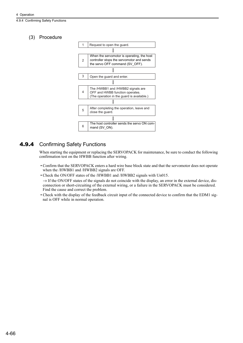 4 confirming safety functions, 66 (3) procedure | Yaskawa Sigma-5 User Manual: Design and Maintenance - Rotary Motors - MECHATROLINK-II Communications Reference User Manual | Page 151 / 376