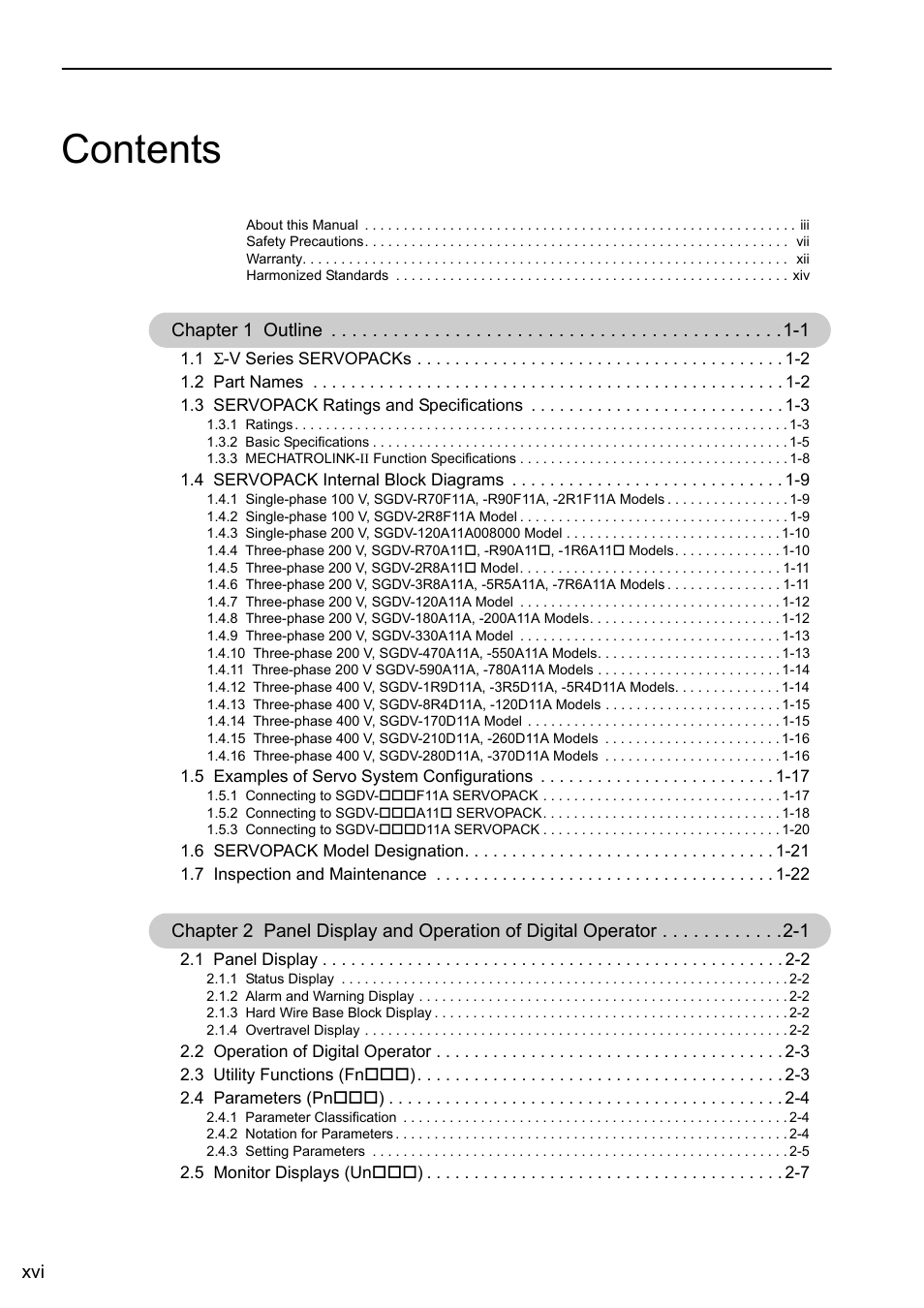 Yaskawa Sigma-5 User Manual: Design and Maintenance - Rotary Motors - MECHATROLINK-II Communications Reference User Manual | Page 16 / 376