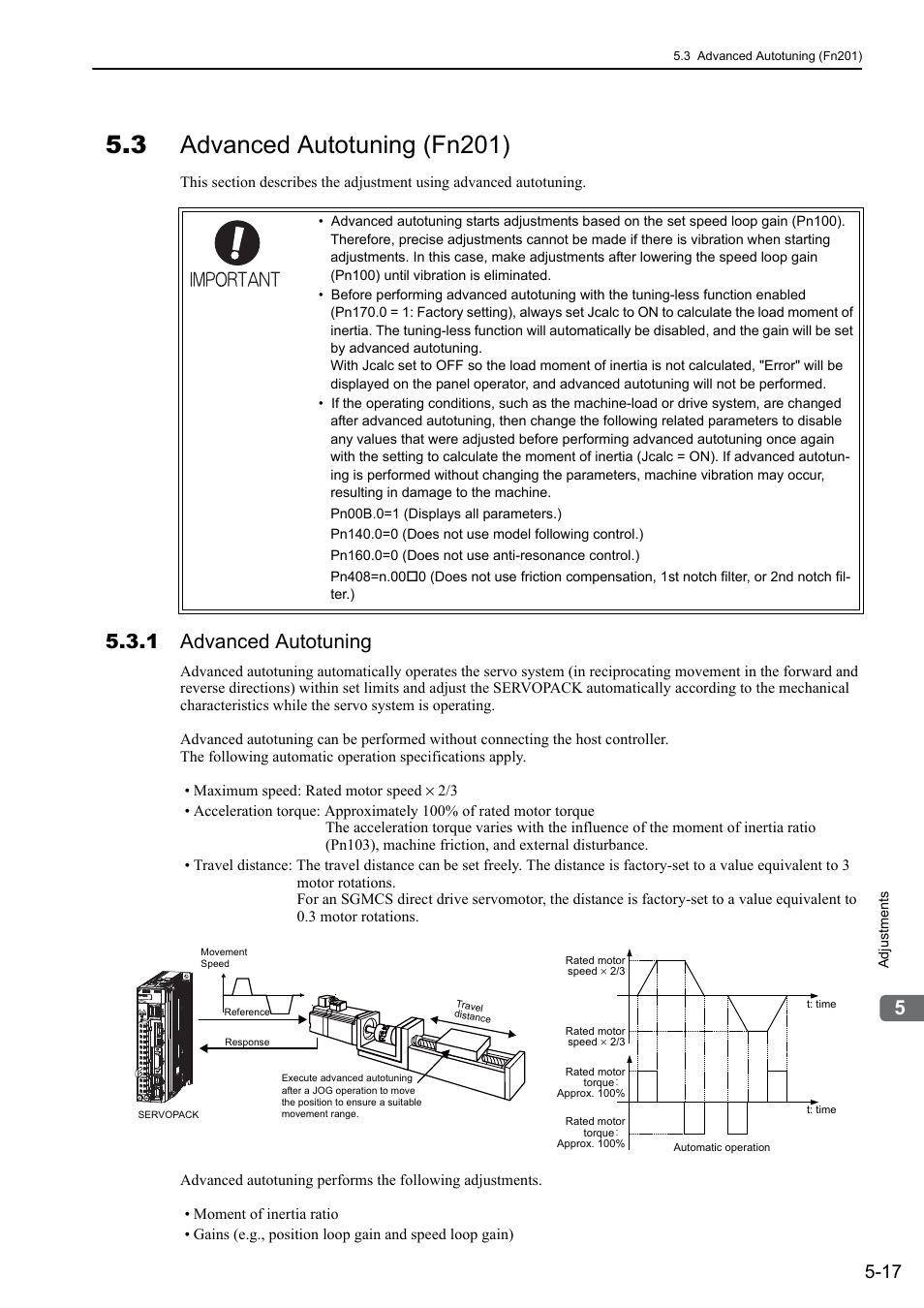 3 advanced autotuning (fn201), 1 advanced autotuning, Rotation | Yaskawa Sigma-5 User Manual: Design and Maintenance - Rotary Motors - MECHATROLINK-II Communications Reference User Manual | Page 170 / 376