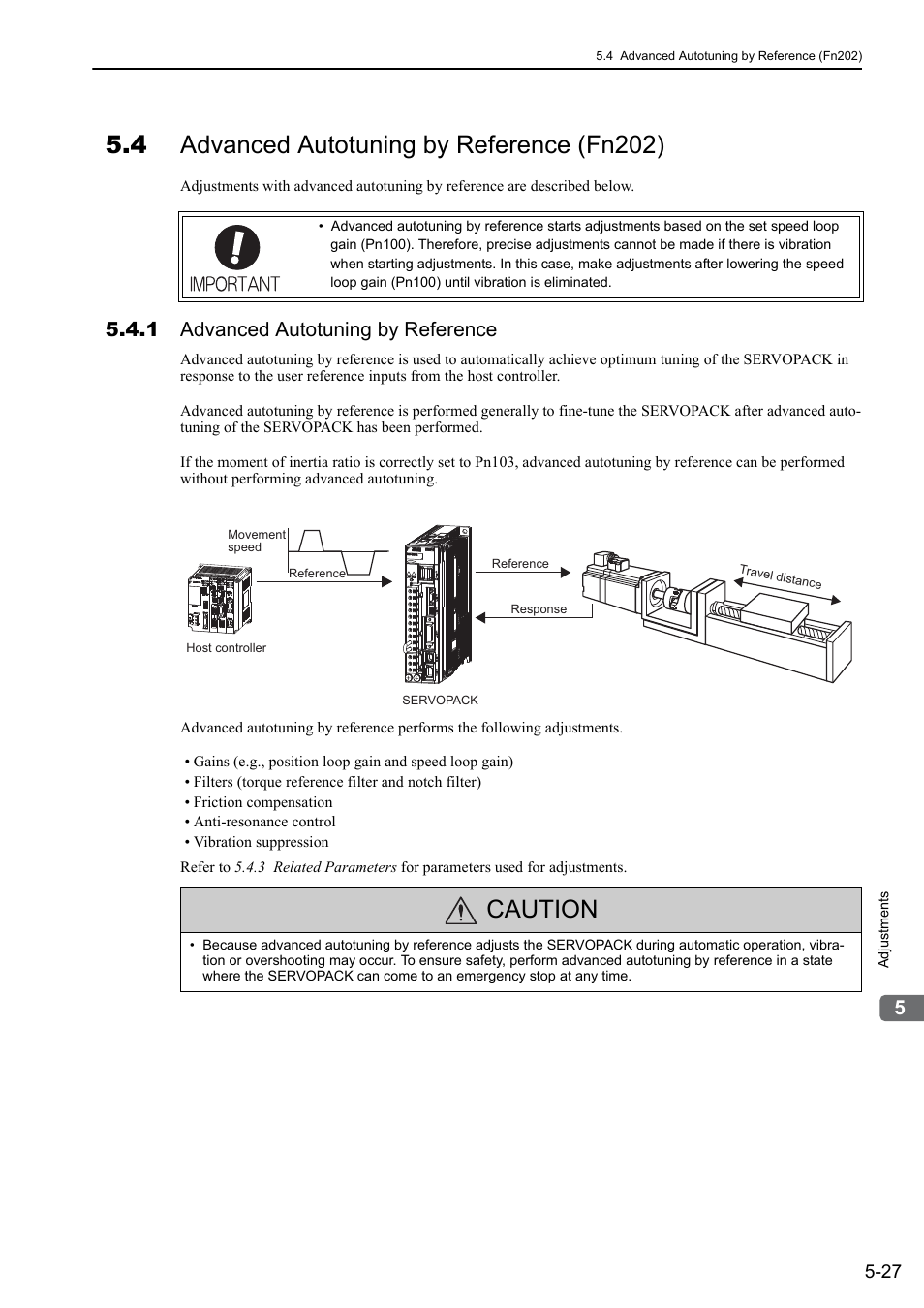 4 advanced autotuning by reference (fn202), 1 advanced autotuning by reference, Caution | Yaskawa Sigma-5 User Manual: Design and Maintenance - Rotary Motors - MECHATROLINK-II Communications Reference User Manual | Page 180 / 376